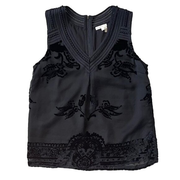 ANTHROPOLOGIE Meadow Rue Fanya Top Size S Black Burnout Velvet Festival Chic - Picture 6 of 9